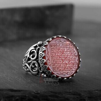 Tamamı El Yazması Celcelutiye Duası Kızıl Akik Yüzük Gümüş Yüzük - Osmanlı Pazar