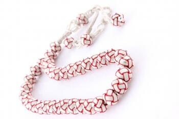 Trabzon Kazaz Kırmızı & Beyaz El Örmesi Tesbih - Osmanlı Pazar