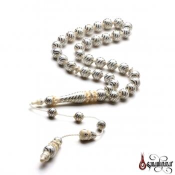 Turgay Karaman Yapımı Fildişi Çeşm-i Bülbül Gümüş İşlemeli Tesbih - Osmanlı Pazar