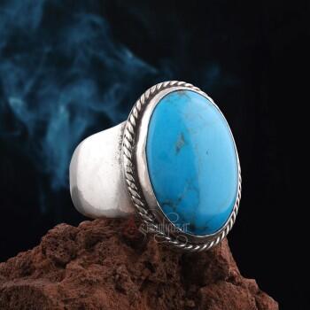 Turkuaz Doğal Taşlı Gümüş Yüzük Kenarları Sarmal Model - Osmanlı Pazar