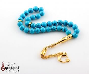 Turkuaz (Firuze) Tesbih 3mm. Micron Altın Kaplama - Osmanlı Pazar