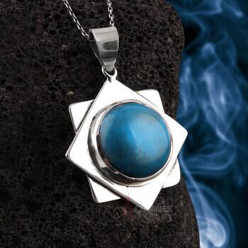Turkuaz Taşı 925 Ayar Gümüş Sekizgen Tasarım Selçuklu Yıldızı Kolye - Osmanlı Pazar
