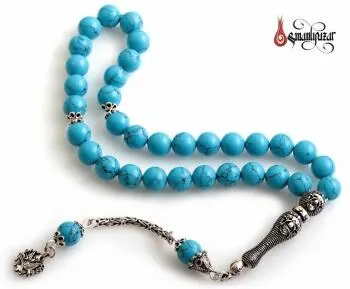 Turkuaz Taşlı Osmanli Arma Püskülü 925 Ayar Gümüş Tesbih - Osmanlı Pazar