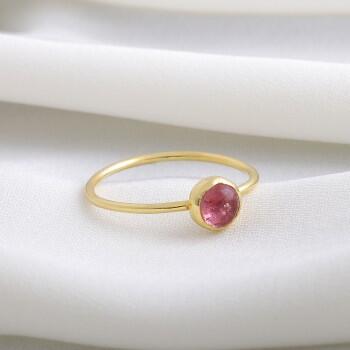 Turmalin Doğal Taşlı Altın Kaplama 925 Ayar Gümüş Minimal Yüzük - Osmanlı Pazar