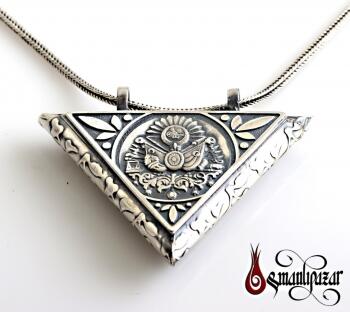 Üçgen Osmanlı Devlet Armalı Orta Boy 925 Ayar Gümüş Bayan/Bay Muskalık - Osmanlı Pazar