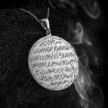 Usta İşçiliği Ayetel Kürsi El Yazılı 925 Ayar Gümüş Kolye - Osmanlı Pazar