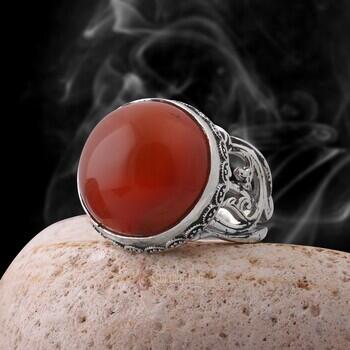 Vintage Tasarım Eski Akik Taşı Zarif İşçilikli 925 Ayar Gümüş Yüzük - Osmanlı Pazar