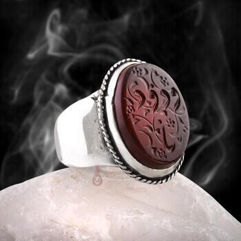 Ya Vedud Esması Eski Özel Hat Kazıma Yemen Akik Taşı Yazılı 925 Ayar Gümüş Yüzük - Osmanlı Pazar