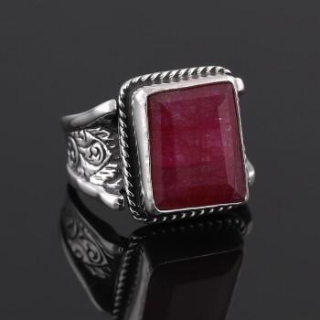 Yakut Doğal Taşlı 925 Ayar Gümüş Yüzük - Osmanlı Pazar