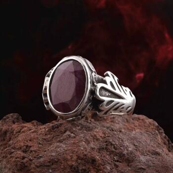 Yakut Doğal Taşlı El işçiliği 925 Ayar Gümüş Unisex Yüzük - Osmanlı Pazar