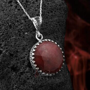 Yakut Doğaltaş Kolye 925 Ayar Gümüş Usta İşçilikli - Osmanlı Pazar