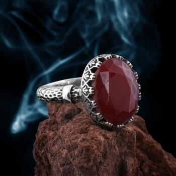 Yakut Taşlı İyi Kalite 925 Ayar Gümüş El İşi Yüzük - Osmanlı Pazar