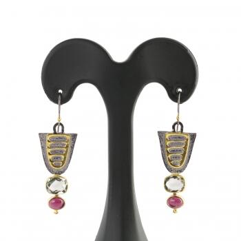 Yakut ve Akuamarin Doğal Taşlı 925 Ayar Gümüş Küpe - Osmanlı Pazar