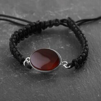 Yemen Akik Taşı 925 Ayar Gümüş Makrome Bileklik - Osmanlı Pazar