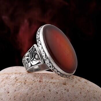 Yemen Akik Taşı Erzurum El İşi Kalemkar İşçiliği 925 Ayar Gümüş Yüzük - Osmanlı Pazar