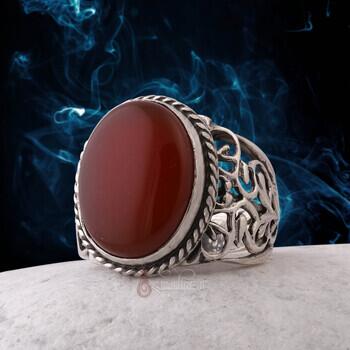 Yemen Akik Taşlı Burgu Desenli İşçilikli 925 Ayar Gümüş Yüzük - Osmanlı Pazar