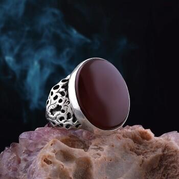 Yemen Akik Taşlı Erkek Yüzük 925 Ayar Gümüş El İşçilikli - Osmanlı Pazar