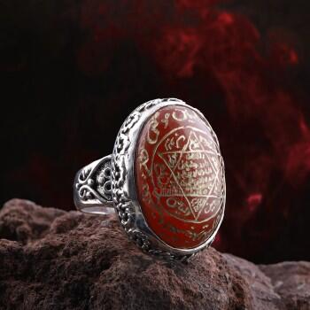 Yemen Akik Taşlı Mührü Süleyman 925 Ayar Gümüş Yüzük - Osmanlı Pazar