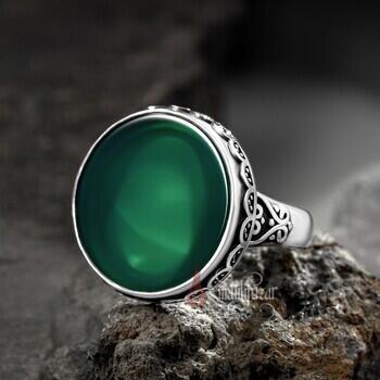 Yeşil Akik Taşı Zarif Model 925 Ayar Gümüş Yüzük - Osmanlı Pazar