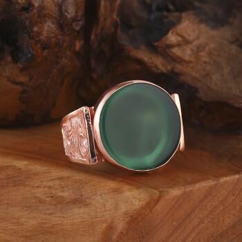 Yeşil Akik Taşlı Rose Kaplama Gümüş Yüzük - Osmanlı Pazar