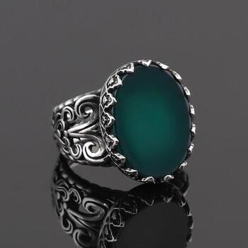 Yeşil Akik Taşlı Yüzük 925 Ayar Gümüş - Osmanlı Pazar