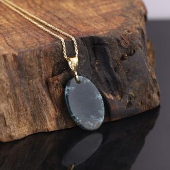 Yosunlu Akik Doğal Taşlı Altın Kaplama 925 Ayar Gümüş Kolye - Osmanlı Pazar