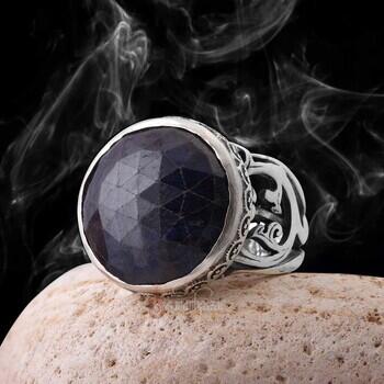 Zarif El İşçiliği 925 Ayar Gümüş Fasetli Safir Yüzük - Osmanlı Pazar