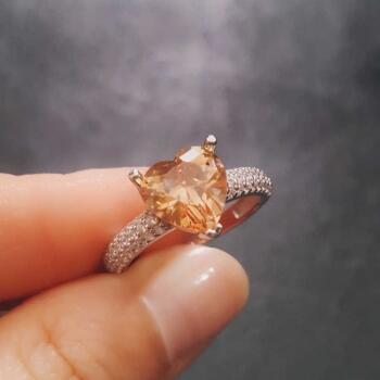 Zirkon Taşlı Kalp Şeklinde Gümüş Yüzük - Osmanlı Pazar