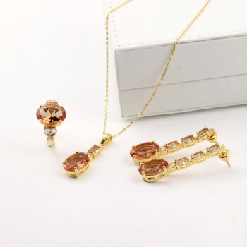 Zultanite Taşlı Altın Kaplama 925 Ayar Gümüş Takı Seti - Osmanlı Pazar