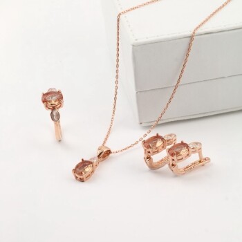 Zultanite Taşlı Rose Kaplama 925 Ayar Gümüş Takı Seti - Osmanlı Pazar