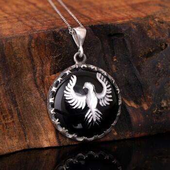 Zümrüdüanka Kuşu Kolye Onix Taş Üzeri Elde Kazıma - Osmanlı Pazar