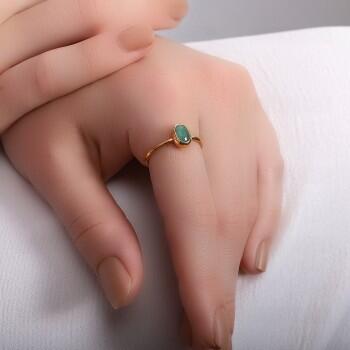 Zümrüt Doğal Taşlı Altın Kaplama 925 Ayar Gümüş Minimal Yüzük - Osmanlı Pazar